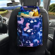 🚗 blue car trash bag - cute hanging front seat waterproof garbage can with storage pockets for travel, foldable vehicle back seat rubbish bin with velcro for kid baby - washable waste basket logo