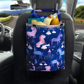 img 4 attached to 🚗 Синяя мусорная сумка для автомобиля - Милый висячий мусоросборник для переднего сиденья с карманами для хранения для путешествий, складной багажник для заднего сиденья автомобиля с липучками для детей и младенцев - Моющаяся корзина для отходов