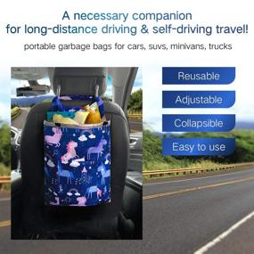 img 3 attached to 🚗 Blue Car Trash Bag - Cute Hanging Front Seat Waterproof Garbage Can with Storage Pockets for Travel, Foldable Vehicle Back Seat Rubbish Bin with Velcro for Kid Baby - Washable Waste Basket