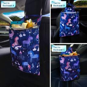 img 1 attached to 🚗 Синяя мусорная сумка для автомобиля - Милый висячий мусоросборник для переднего сиденья с карманами для хранения для путешествий, складной багажник для заднего сиденья автомобиля с липучками для детей и младенцев - Моющаяся корзина для отходов