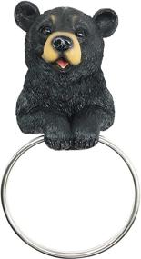 img 4 attached to 🐻 Rustic Cabin Wall Decor: Darling Black Bear Hand Towel Ring Holder Figurine for Hunting Lodge or Powder Room Bathroom Sculpture