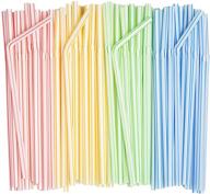 [200 pack] assorted colors striped flexible disposable plastic drinking straws - 7.75" high logo