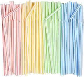 img 4 attached to [200 Pack] Assorted Colors Striped Flexible Disposable Plastic Drinking Straws - 7.75" High