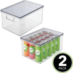 img 3 attached to 🗄️ mDesign Clear/Smoke Gray Stackable Kitchen Pantry Cabinet Storage Bins with Handles & Lid - Organizers for Fruits, Jars, Snacks, Pasta - 2 Pack