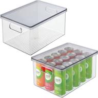 🗄️ mdesign clear/smoke gray stackable kitchen pantry cabinet storage bins with handles & lid - organizers for fruits, jars, snacks, pasta - 2 pack логотип