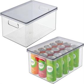 img 4 attached to 🗄️ mDesign Clear/Smoke Gray Stackable Kitchen Pantry Cabinet Storage Bins with Handles & Lid - Organizers for Fruits, Jars, Snacks, Pasta - 2 Pack