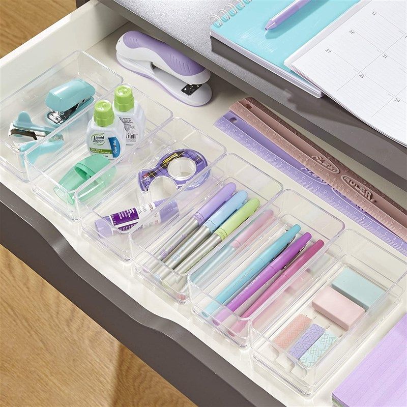 Stori Clear Plastic Drawer Organizers 12 x 6 x 2 L Set of 3