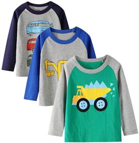 img 4 attached to 3 Packs Sets of Boys Long Sleeve Cotton T-Shirts - Casual Winter Crewneck Basic Active Tops, Tee Tunics Shirts