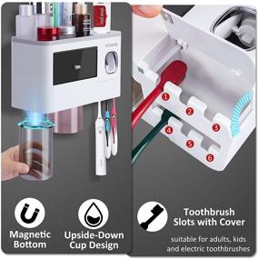 img 3 attached to 🪥 Wall Mounted Toothbrush Holders with Automatic Toothpaste Dispenser - Yoobure Bathroom Organizer Set with Cosmetic Drawer, 2 Magnetic Cups, and 6 Toothbrush Slots