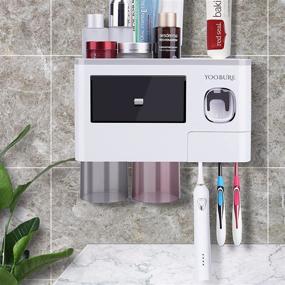 img 4 attached to 🪥 Wall Mounted Toothbrush Holders with Automatic Toothpaste Dispenser - Yoobure Bathroom Organizer Set with Cosmetic Drawer, 2 Magnetic Cups, and 6 Toothbrush Slots