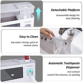 img 1 attached to 🪥 Wall Mounted Toothbrush Holders with Automatic Toothpaste Dispenser - Yoobure Bathroom Organizer Set with Cosmetic Drawer, 2 Magnetic Cups, and 6 Toothbrush Slots