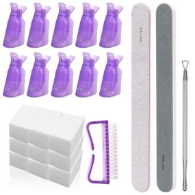 img 4 attached to 💅 Ahier Nail Polish Remover Tool Set: 10Pcs Clips Caps, Two-sided Files, Pads, Polishing Strip, Cuticle Pusher, Nail Brush