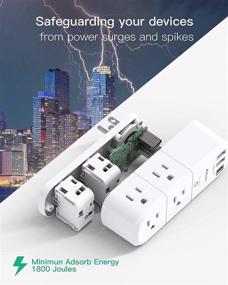 img 1 attached to 🔌 High-Performance USB Outlet Extender Surge Protector - Rotating Plug, 6 AC Multi-Plug Outlet and 3 USB Ports (including 1 USB C), 1800 Joules, 3-Sided Swivel Power Strip with Spaced Outlet Splitter - Ideal for Home, Office, and Travel