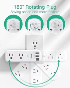 img 3 attached to 🔌 High-Performance USB Outlet Extender Surge Protector - Rotating Plug, 6 AC Multi-Plug Outlet and 3 USB Ports (including 1 USB C), 1800 Joules, 3-Sided Swivel Power Strip with Spaced Outlet Splitter - Ideal for Home, Office, and Travel