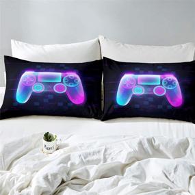 img 1 attached to 🎮 Erosebridal Gamer Bedding Set for Kids - Full Size Video Games Fitted Sheet with Gamepad Action Buttons Bed Cover for Boys, Girls, and Teens for Games Room - Player Gaming D-pad Bed Cover in Purple and Teal for Bedroom