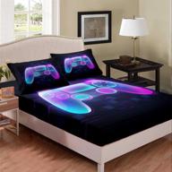 🎮 erosebridal gamer bedding set for kids - full size video games fitted sheet with gamepad action buttons bed cover for boys, girls, and teens for games room - player gaming d-pad bed cover in purple and teal for bedroom logo