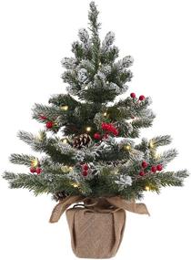 img 4 attached to Enchant Your Home with the 2 FT Pre-lit Snowy Mini Christmas Tree - Perfect Tabletop Decoration with 20 LED Lights, Red Berries, Pine Cones, and Cloth Bag Base for a Magical Holiday Party