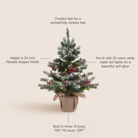 img 3 attached to Enchant Your Home with the 2 FT Pre-lit Snowy Mini Christmas Tree - Perfect Tabletop Decoration with 20 LED Lights, Red Berries, Pine Cones, and Cloth Bag Base for a Magical Holiday Party