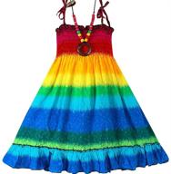 🌸 flaunt your style with girls' bohemian dresses - floral sleeveless rainbow beach sundress with necklace! logo