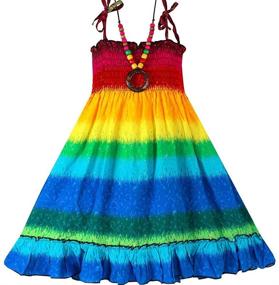 img 4 attached to 🌸 Flaunt Your Style with Girls' Bohemian Dresses - Floral Sleeveless Rainbow Beach Sundress with Necklace!