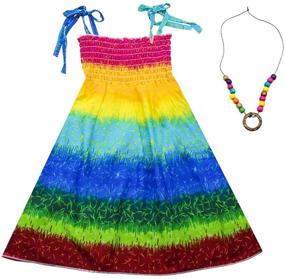 img 3 attached to 🌸 Flaunt Your Style with Girls' Bohemian Dresses - Floral Sleeveless Rainbow Beach Sundress with Necklace!