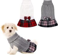 🐱 stylish and cozy: pedgot dog sweater dress with bowtie, turtleneck, and plaid design – perfect for dogs and cats логотип