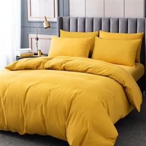 img 3 attached to 🛏️ Yellow Queen Size Duvet Cover Set - Soft Microfiber Bedding with Zipper Closure & Corner Ties - 3 Piece Comforter Cover Set - 90x90 inches