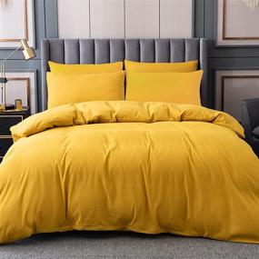 img 4 attached to 🛏️ Yellow Queen Size Duvet Cover Set - Soft Microfiber Bedding with Zipper Closure & Corner Ties - 3 Piece Comforter Cover Set - 90x90 inches