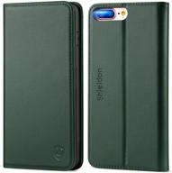 📱 shieldon iphone 8 plus case - genuine leather wallet flip cover with card slots, kickstand, and magnetic closure - midnight green (compatible with iphone 7 plus) logo