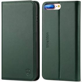 img 4 attached to 📱 SHIELDON iPhone 8 Plus Case - Genuine Leather Wallet Flip Cover with Card Slots, Kickstand, and Magnetic Closure - Midnight Green (Compatible with iPhone 7 Plus)