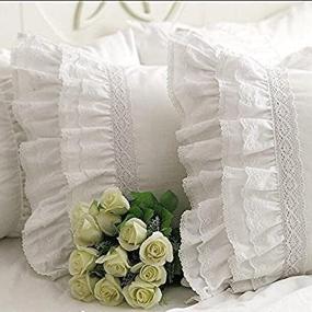 img 2 attached to 🌸 One Piece Vintage White Embroidery Lace Ruffle Pillowcase 1122 - Standard Size 20x30