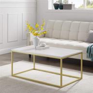 🪑 walker edison modern marble and metal frame open rectangle ottoman table, 42 inch, marble & gold - perfect coffee accent for living room logo