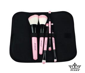 img 3 attached to 🎒 PUEEN 5 Piece Pink Synthetic Hair Travel Makeup Brush Set: Ideal Brushes in Travel Bag - Includes 8 Different Brushes-BH000008