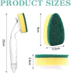 img 1 attached to 🧽 Durable Dish Wand Sponge Brush - 1 Dish Wand with 7 Replacement Sponge Heads, Non-Scratch Kitchen Scrub Brush for Dish and Sink Cleaning, Handle with Green Sponges