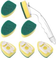 🧽 durable dish wand sponge brush - 1 dish wand with 7 replacement sponge heads, non-scratch kitchen scrub brush for dish and sink cleaning, handle with green sponges logo