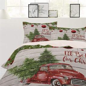 img 3 attached to 🎄 California King 3 Piece Bedding Set: Christmas Red Vintage Truck Carrying Xmas Trees Comforter/Quilt Cover Set with 2 Pillow Shams - I'll Be Home Theme for Kids, Teens, Adults, and Toddlers