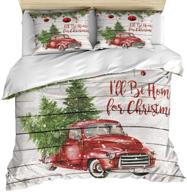 🎄 california king 3 piece bedding set: christmas red vintage truck carrying xmas trees comforter/quilt cover set with 2 pillow shams - i'll be home theme for kids, teens, adults, and toddlers logo