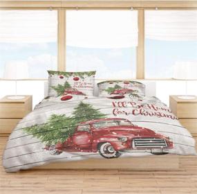 img 2 attached to 🎄 California King 3 Piece Bedding Set: Christmas Red Vintage Truck Carrying Xmas Trees Comforter/Quilt Cover Set with 2 Pillow Shams - I'll Be Home Theme for Kids, Teens, Adults, and Toddlers