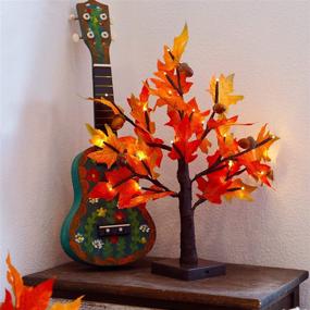 img 1 attached to Maple Tree Tabletop Lighted Decoration with 24 LEDs - Battery Operated, Perfect for Thanksgiving, Fall, and Autumn Decor - Maple Leaves and Acorn - Ideal for Indoor Home Bedroom