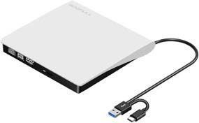 img 4 attached to 📀 ROOFULL Внешний CD/DVD привод USB 3.0 и USB-C, портативный премиум CD DVD ROM +/- RW оптический привод проигрыватель, записывающий и читающий устройство для Mac MacBook Pro/Air, iMac, Windows 11/10/8/7 ноутбуков и стационарных ПК - белый