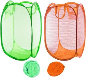 img 4 attached to 🧺 Qtopun Mesh Popup Laundry Hamper 2-Pack - Portable Foldable Dirty Clothes Basket for Bedroom, Kids Room, College Dormitory, and Travel - Green and Orange