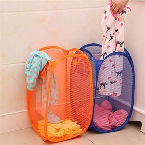 img 1 attached to 🧺 Qtopun Mesh Popup Laundry Hamper 2-Pack - Portable Foldable Dirty Clothes Basket for Bedroom, Kids Room, College Dormitory, and Travel - Green and Orange