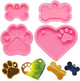 img 4 attached to 🐾 FUYAKEJI Silicone Resin Molds for Dog Tag - Paw, Bone, Heart Keychain (Set of 4)