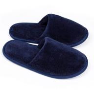 comfortable disposable blue spa slippers for hotel guests, travel - 6 pairs, medium size, closed toe, coral fleece, padded sole - fits us men size 7 & women size 6 logo