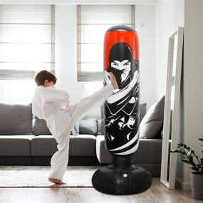 img 2 attached to Zcaukya Inflatable Punching Bag - 5 FT/ 60 Inch Ninja Boxing Bag with Stand for Kids and Adults - Bounce-Back Karate Punching Bag - Free Standing Kickboxing Bag