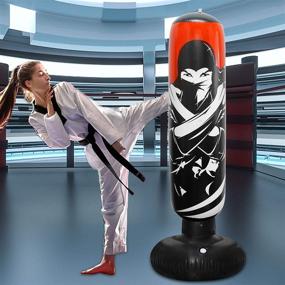 img 1 attached to Zcaukya Inflatable Punching Bag - 5 FT/ 60 Inch Ninja Boxing Bag with Stand for Kids and Adults - Bounce-Back Karate Punching Bag - Free Standing Kickboxing Bag