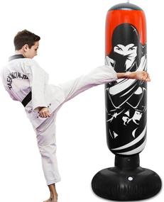 img 4 attached to Zcaukya Inflatable Punching Bag - 5 FT/ 60 Inch Ninja Boxing Bag with Stand for Kids and Adults - Bounce-Back Karate Punching Bag - Free Standing Kickboxing Bag