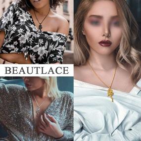 img 2 attached to 💎 Ожерелья Beautlace Rose и регулируемые кольца - покрытие серебром/18К золотом/черным пистолетом, цветочное кулон, открытое кольцо - элегантные подарки из ювелирных изделий для женщин