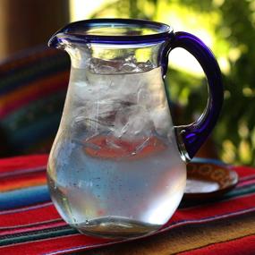 img 3 attached to 🍶 Hand Blown Mexican Glass Pitcher - NOVICA Artisan Crafted Blue Accent Clear Glass, 82 Oz, Blue Grace