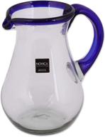 🍶 hand blown mexican glass pitcher - novica artisan crafted blue accent clear glass, 82 oz, blue grace logo